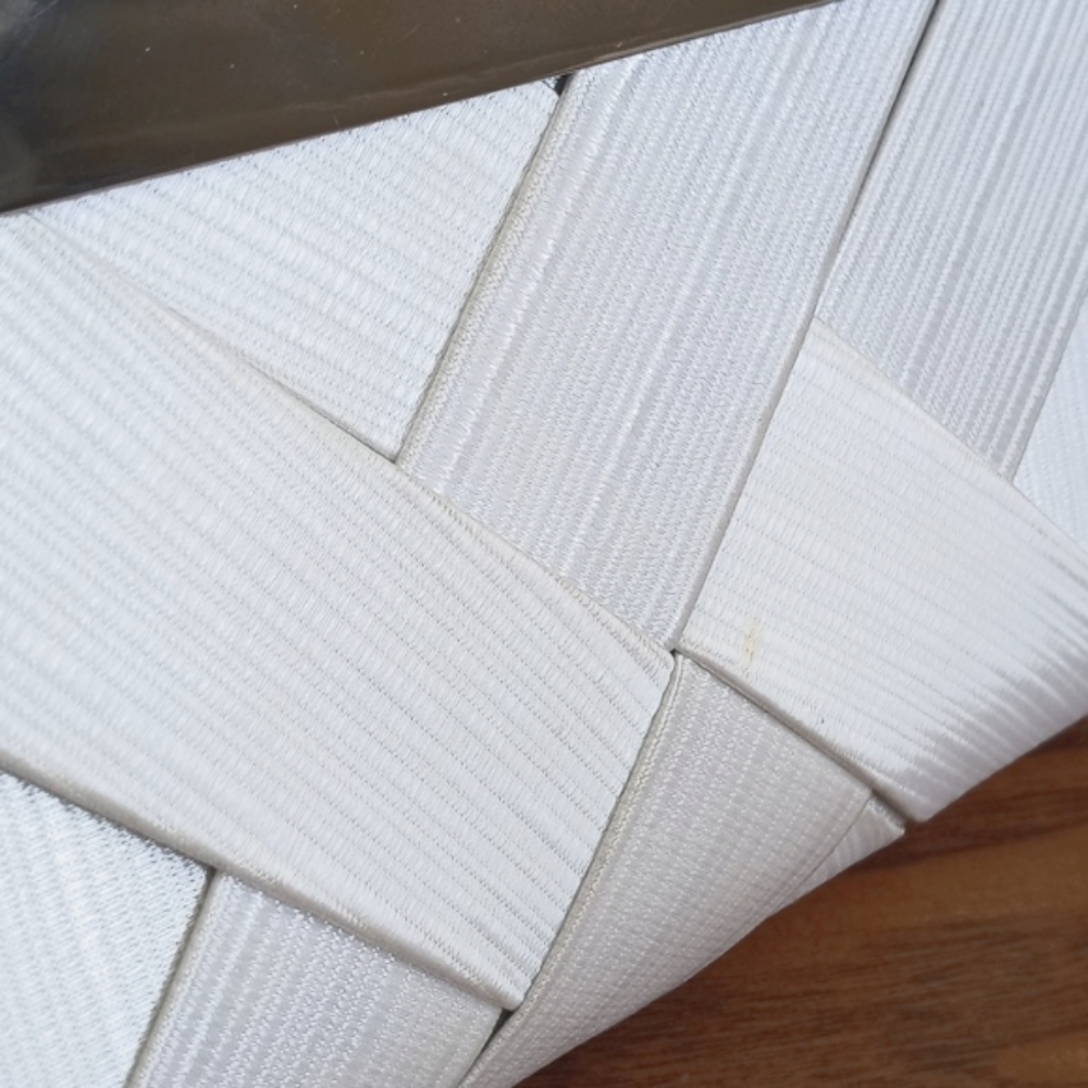 Vintage Art Deco Style White Satin Criss Cross Clutch with Hidden Chain - Picture 14 of 16